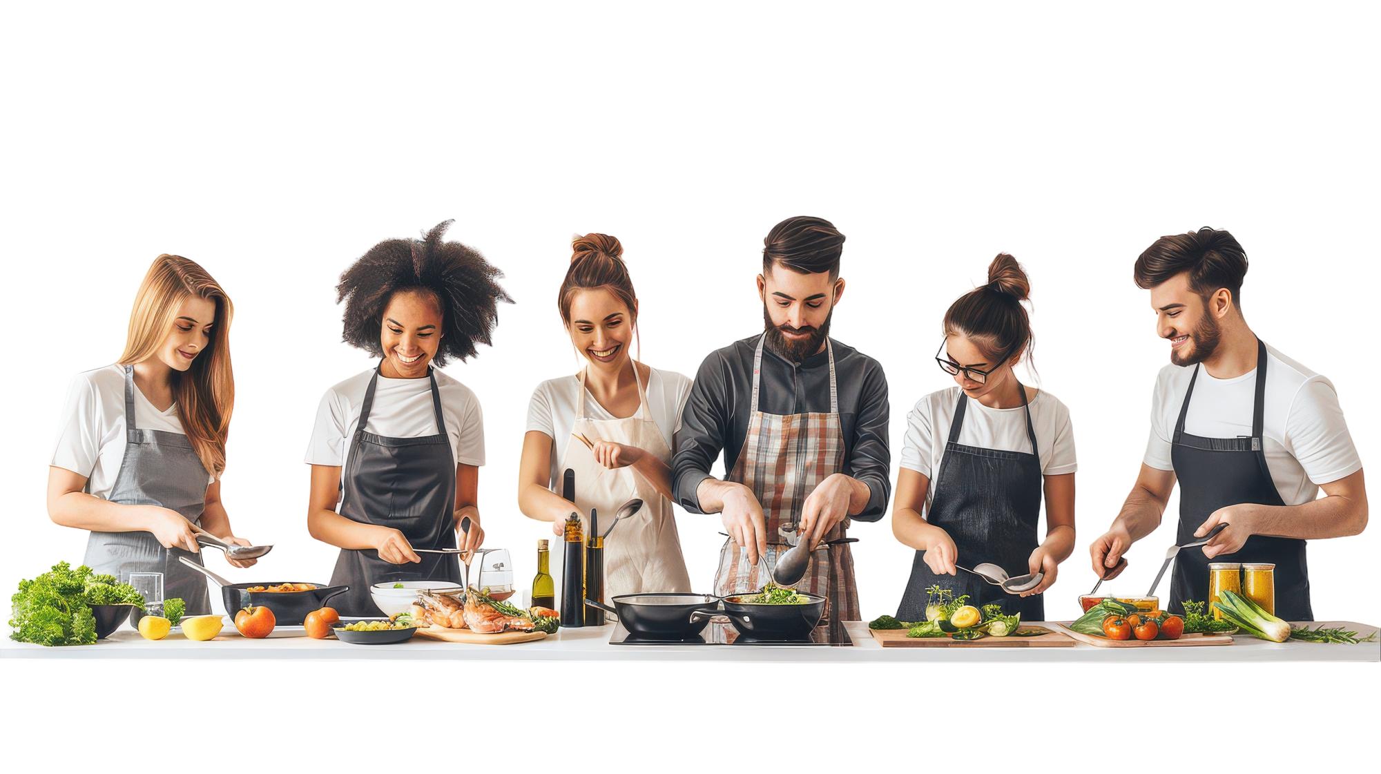Classe di cucina durante una lezione pratica